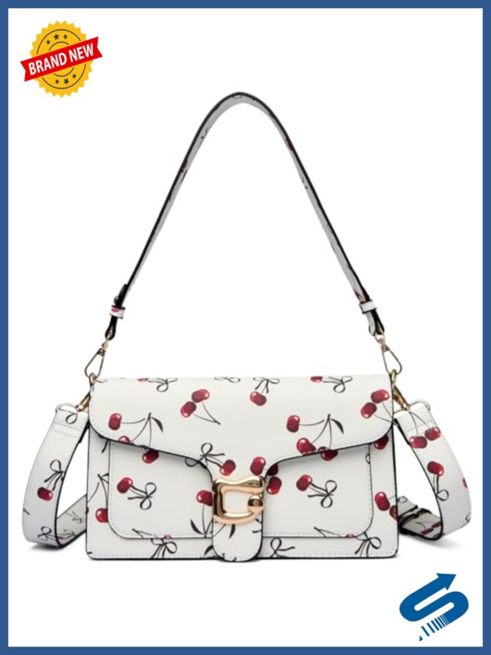 Vegan Leather Crossbody Bag with 2 Straps Small Handbag Evening Clutch Cherry